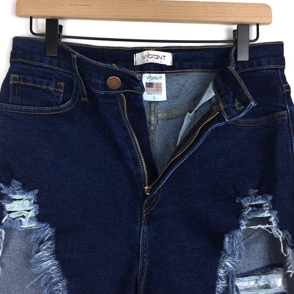 VIBRANT MIU Jean Shorts Distressed Bermuda Stretch Denim Streetwear Size Large - Picture 3 of 10